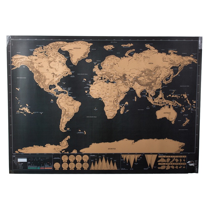 Карта на света, Търкаща се / Скреч, Английски език, 82 x 59 см