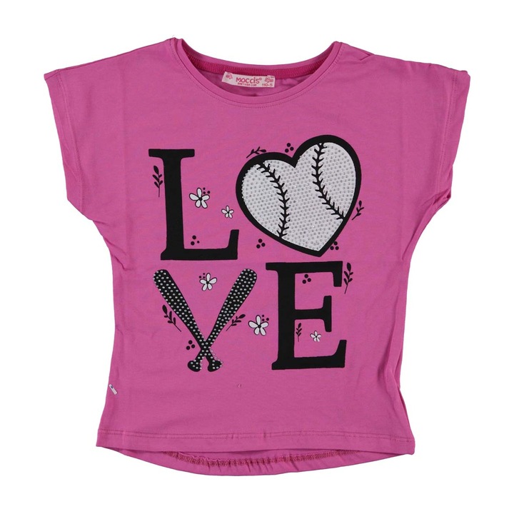 Elegáns póló lányoknak, Love, strassz, pamut, Fukszia