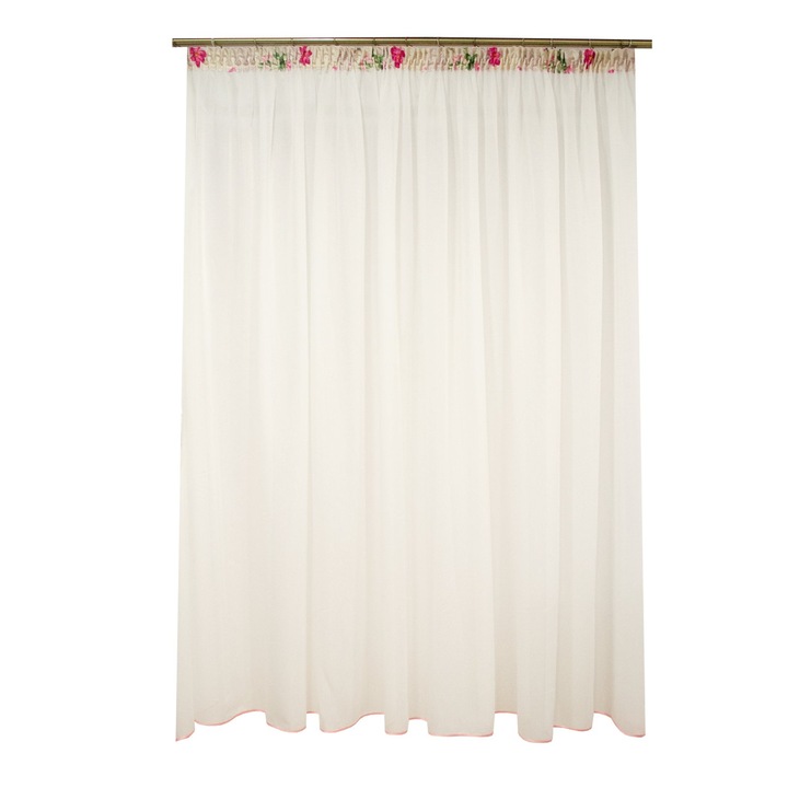 Perdea Velaria de bucatarie ivoire cu flori roz, 370x200 cm