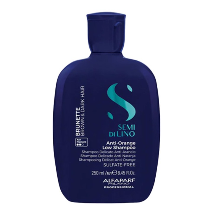 Sampon pentru neutralizarea tonurilor de portocaliu Alfaparf Semi di Lino Brunette Anti-Orange Low, 250 ml