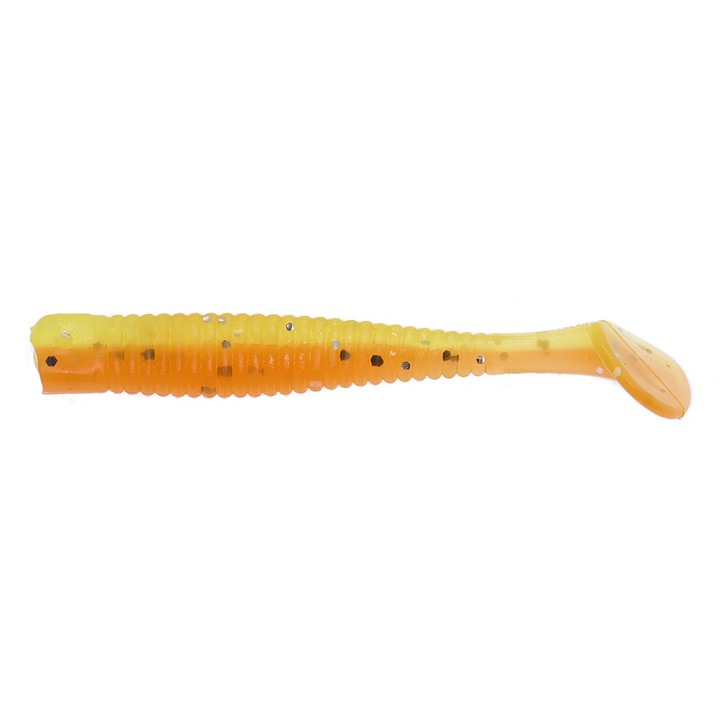 Set 8 buc Shad Hitfish Skimpy 6.3cm, Orange Flash pentru pescuitul la biban, salau sau stiuca