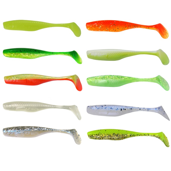 Set 50 buc Shad KP Lazy Shad 7.5cm, Mix7, pentru pescuit la salau, stiuca, biban sau somn