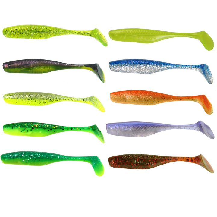 Set 50 buc Shad KP Lazy Shad 7.5cm, Mix6, pentru pescuit la salau, stiuca, biban sau somn