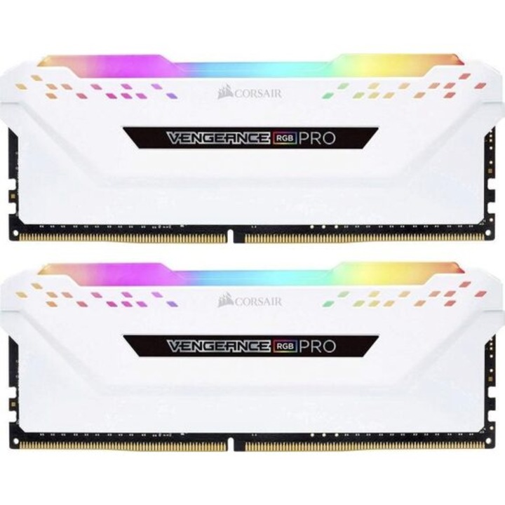 Памет RAM Corsair Vengeance RGB PRO, CMW32GX4M2E3200C16W, DDR4, 32GB 2X16GB, 3200MHz, CL16