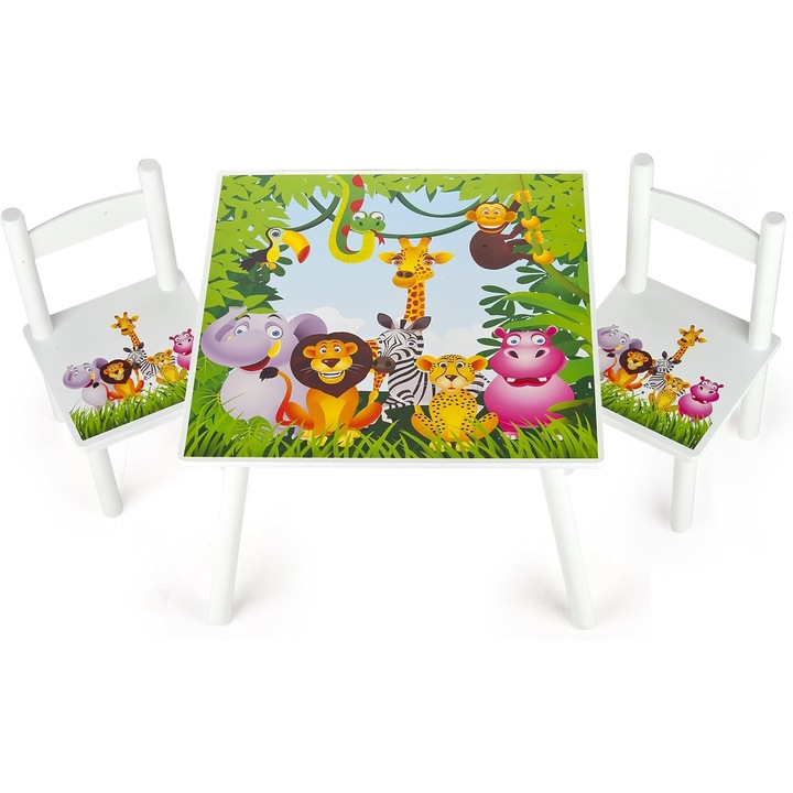 Set masuta cu doua scaune, Leomark, Animale, 60 x 60 x 42 cm