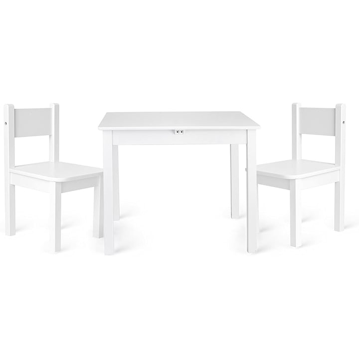 Masuta cu doua scaune, Leomark, Lemn, Alb, 49 x 60 x 60 cm