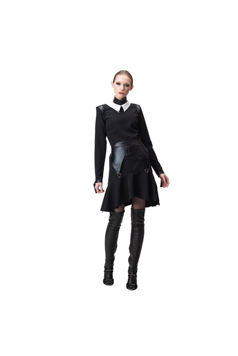A&S Negulescu, Rochie asimetrica cu guler contrastant Wednesday, Negru