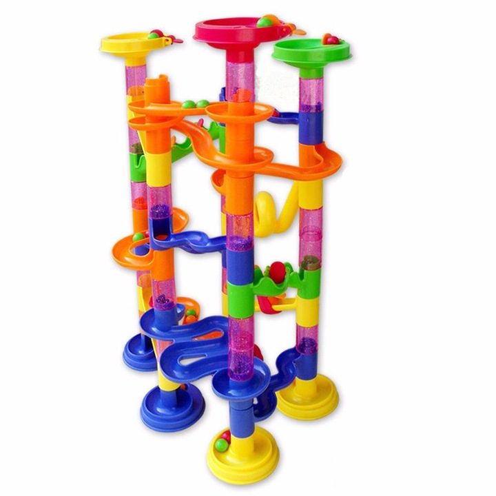 Set Constructie Si Joc Pista Cu Bile Pentru Copii, 105 Elemente, Multicolor, 35 X 40 Cm