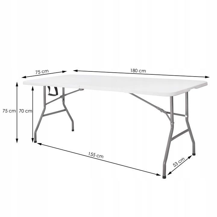 Градинска сгъваема маса Springos, За къмпинг / риболов, Тип куфар, Бял, 180 x 75 см