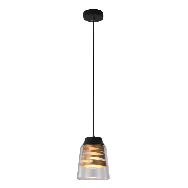 Pendul Fresno, Metal/Sticla, E27, 60W, 120x15.5x15.5cm, Negru/Transparent
