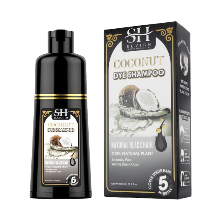 Sampon de vopsire a parului Rapid, Negru, Nuca de Cocos, Professional, Sevich, 500ml