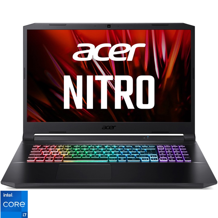 Лаптоп Gaming Acer Nitro 5 AN517-54, Intel® Core™ i7-11800H, 17.3", Full HD, 144Hz, RAM 16GB, 512GB SSD, NVIDIA® GeForce® RTX™ 3070, No OS, Black