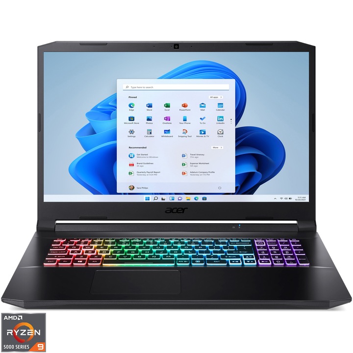 Acer Nitro 5 AN517-41 17,3" Full HD 360 Hz Gaming Laptop AMD Ryzen 9 5900HX processzorral, 16 GB, 1 TB SSD, NVIDIA GeForce RTX 3080, Nemzetközi angol billentyűzet, Windows 11 Home, fekete