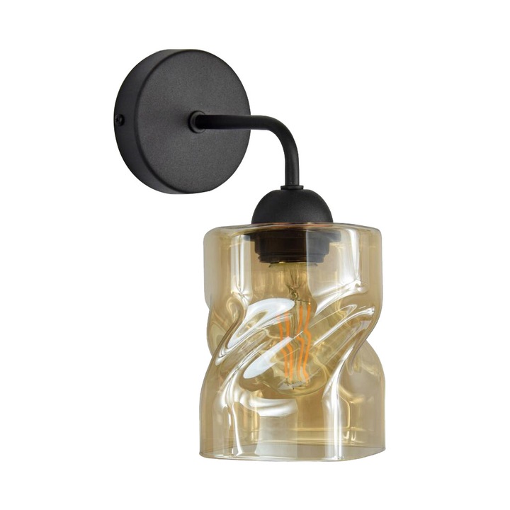 Aplica Felis, Metal/Sticla, E27, 60W, 27x16x10cm, Negru/Maro