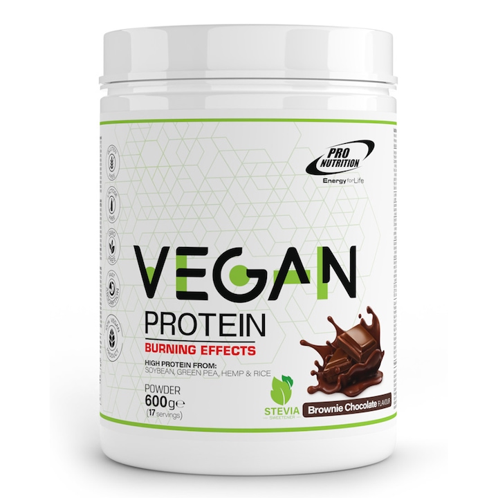 Proteine vegane cu extracte lipotropice, Vegan Protein Burning Effects, Chocolate Brownie , 600 g