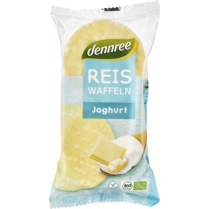 Kiterjesztett rizs gofri joghurtos krémmel, Dennree, 100g