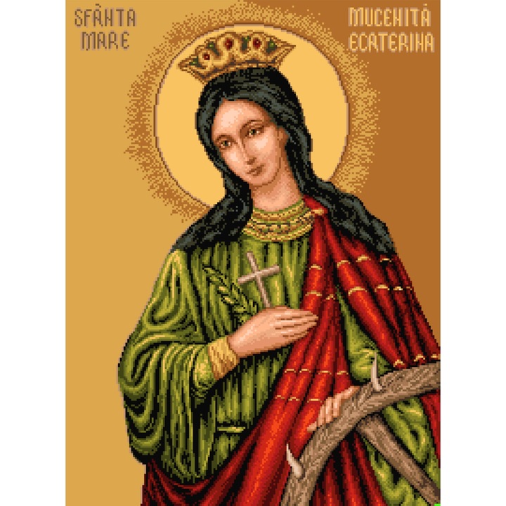 Goblen Sfanta Mare Mucenita Ecaterina, Rogoblen, kit cu diagrama alb negru, fire mouline