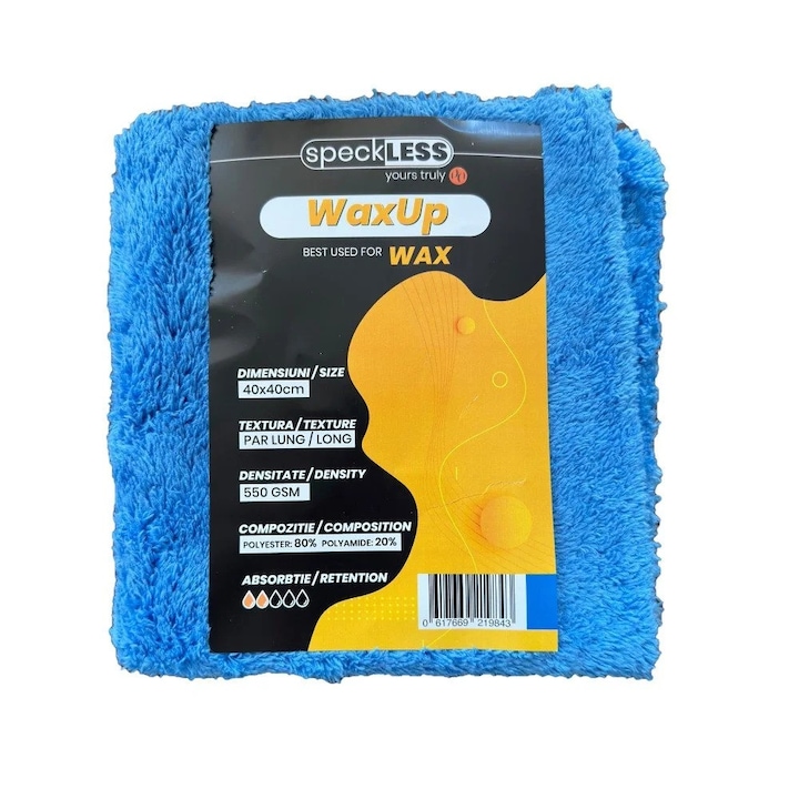 SpeckLESS WaxUp микрофибърна кърпа без граници, синя, 550 GSM, 40x40 см