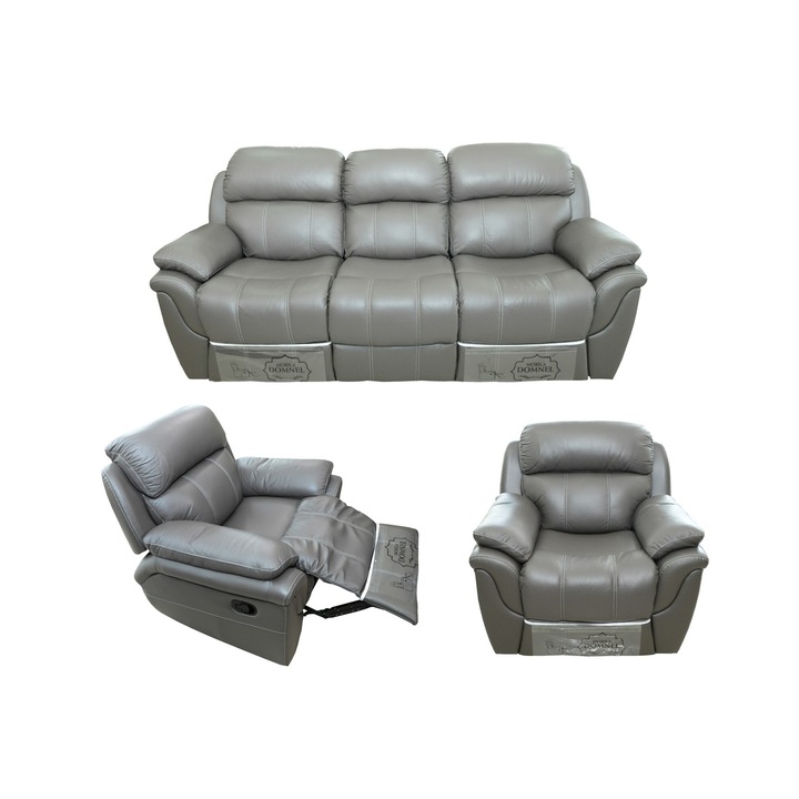 Set canapea si 2 fotolii MD 2458, piele naturala suprafata de contact, canapea cu 2 reclinere, si 2 fotolii cu recliner