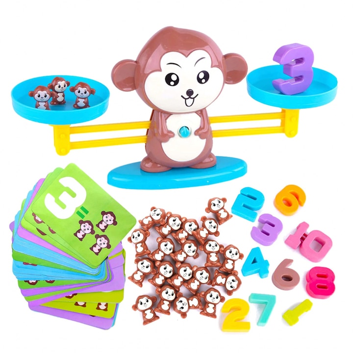Jucarie Maimuta tip balanta invatam matematica - Jucarii educative pentru copii si joc de invatare a numerelor pentru baieti si fete set de 63 de piese