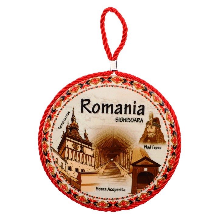 Керамична декорация, Румъния, Покрито стълбище, стена, NO877, 16.8 см, Многоцветен