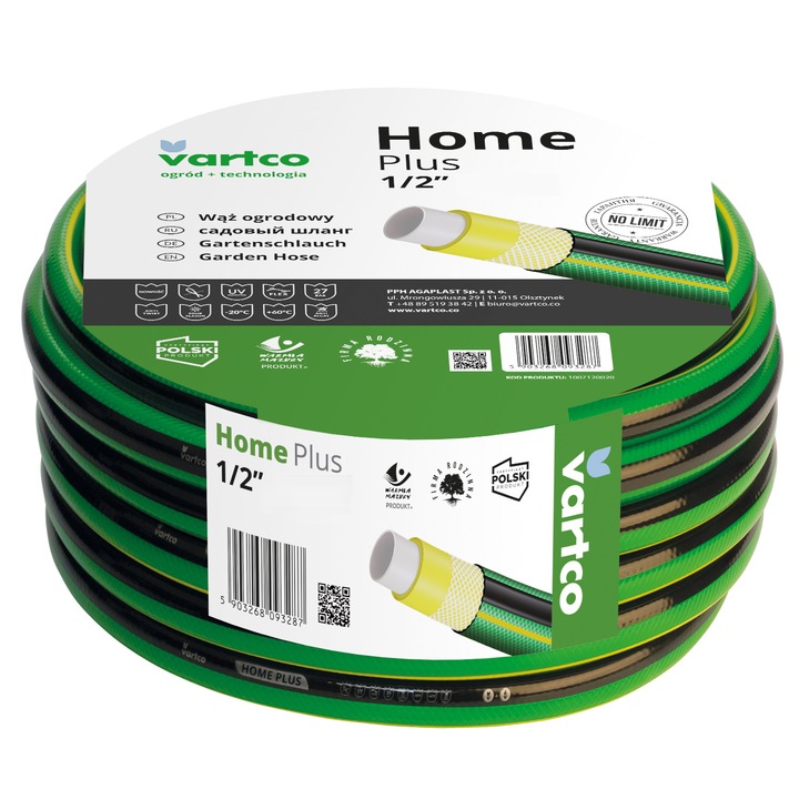 Градински маркуч Vartco Home Plus, Гъвкав, 4 слоя, 1/2", 50м