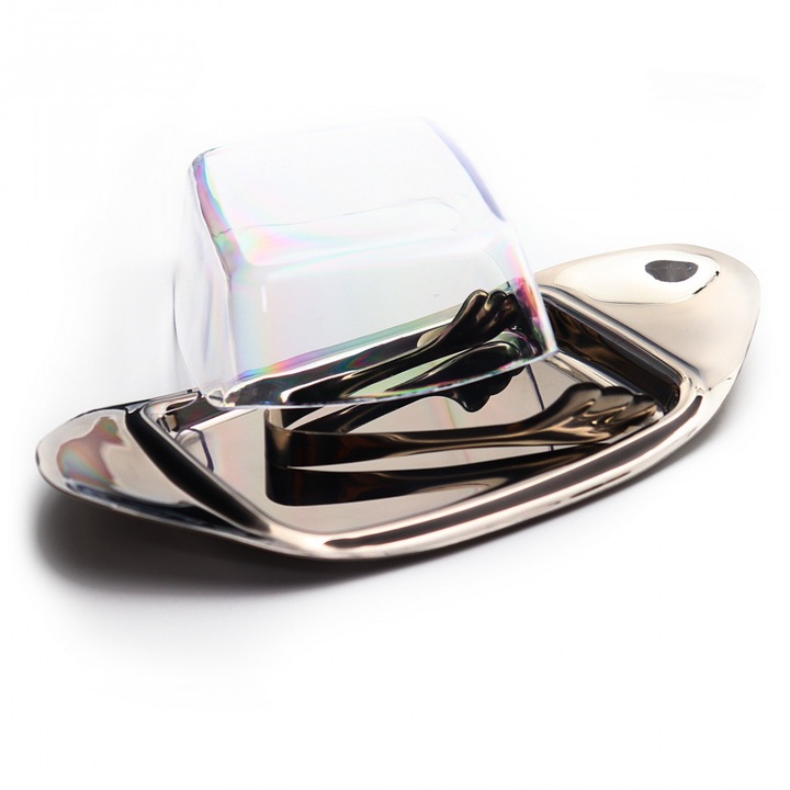 Untiera dreptunghiulara cu capac din plastic, tavita si cleste din Inox