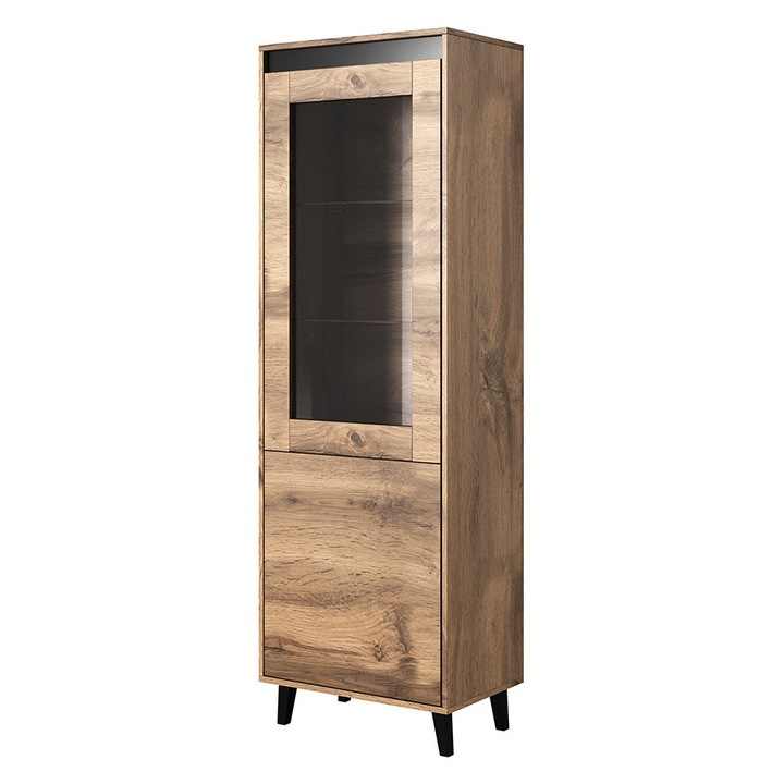 Vitrina Elsie, MIRJAN24, stejar wotan/ antracit, 183x60x38 cm