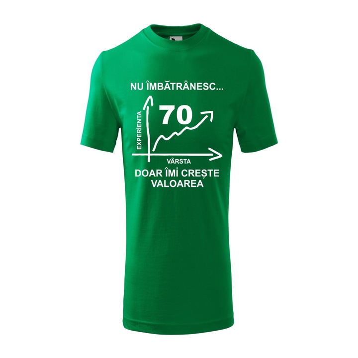 Tricou personalizat pentru barbati verde, "Nu imbatranesc, doar imi creste valoarea 70 ani", L