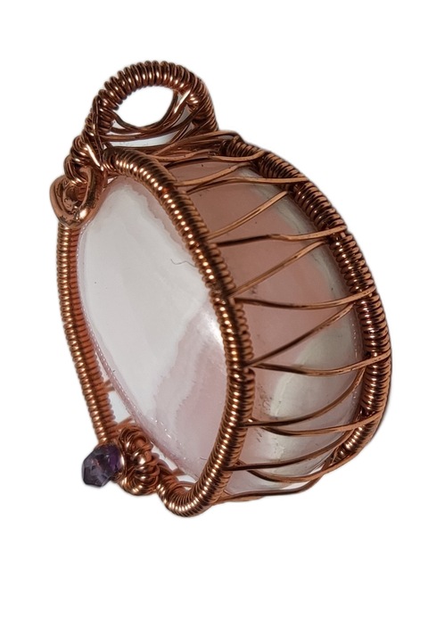 Pandantiv cu Calcit roz, sarma de cupru, Roz, 3 cm