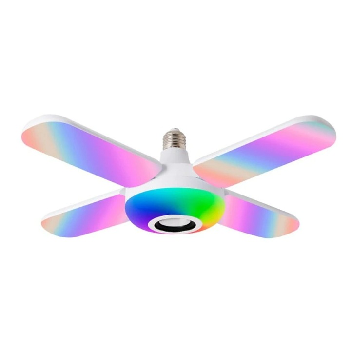 Zenino ventilátor típusú LED lámpa, RGB, távirányító, Bluetooth, E27 aljzat, zene, beépített hangszóró, fehér