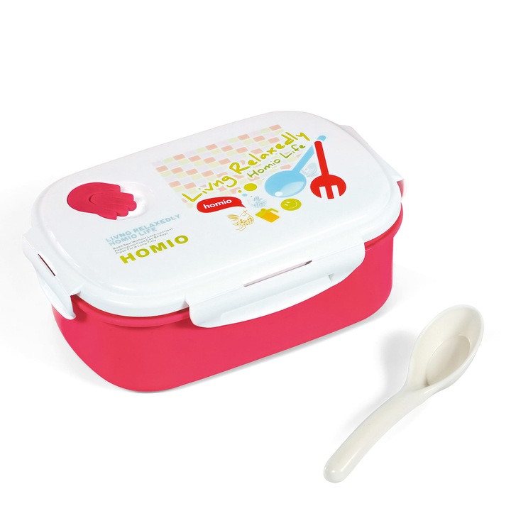 Cutie alimentara copii, Promis, Fara BPA, 0.95 L, Alb/Rosu