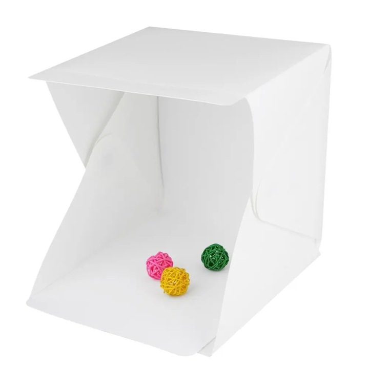 Мини кутия за снимки с вградено LED осветление, черно-бял фон, 22x23x28 см