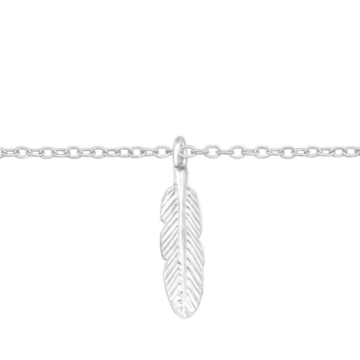 Сребърна гривна за крака - перце, 3 мм х 13 мм, Alore