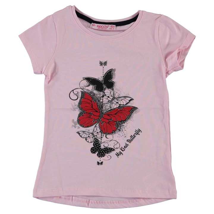 Elegáns póló lányoknak, pillangók, strasszok, pamut, fukszia, Rózsaszín
