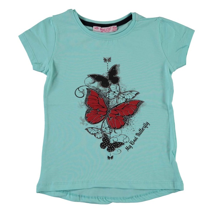 Elegáns póló lányoknak, pillangók, strasszok, pamut, fukszia, Zöld