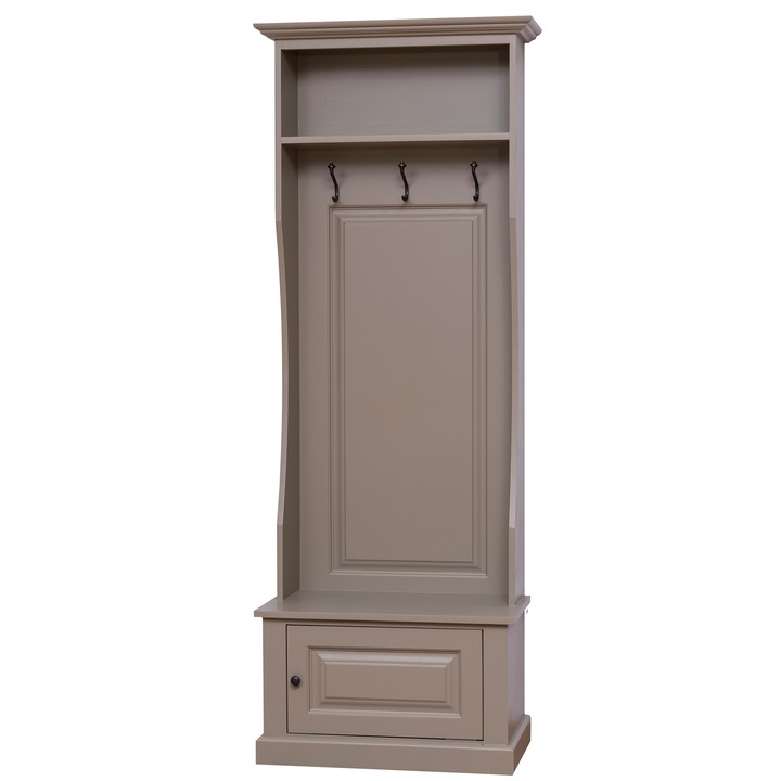 Cuier cu 1 usa, culoare gri inchis, vopsit, 100% lemn masiv, 80x40x210 cm