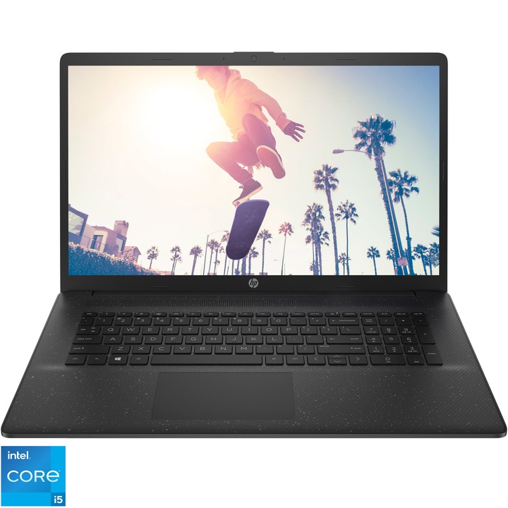 Лаптоп HP 17-cn2015nq, Intel® Core™ i5-1235U, 17.3", Full HD, 8GB, 1TB HDD + 256GB SSD, NVIDIA® GeForce® MX550 2GB, FreeDOS, Jet Black