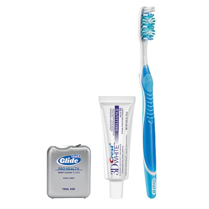 Комплект за устна хигиена, Crest, 3D бяло, Brilliance, четка за зъби Oral-B, паста Crest 24g, паста за зъби Glide 4m