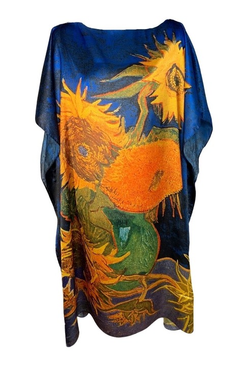 Дамска рокля пончо, Оранжев/Тъмносин, One Size