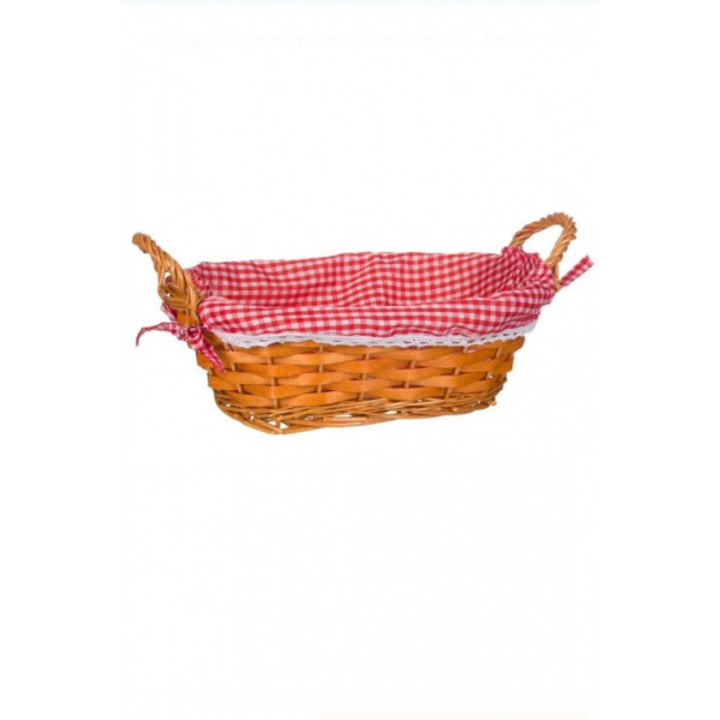 Cos Decorativ Oval Bambus, Bej Rosu, Tesatura carouri, 30x22x10 cm