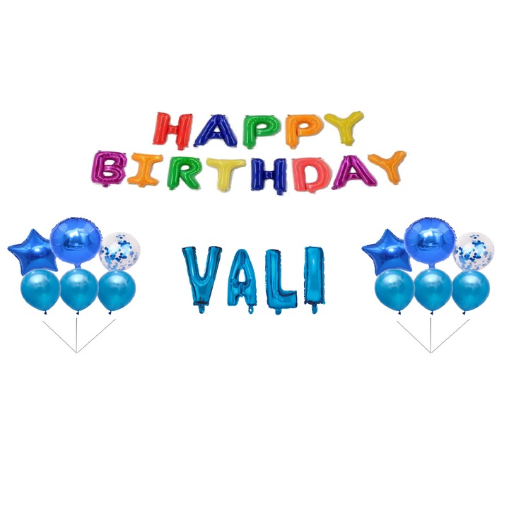 Vali Boldog születésnapot lufi szett, tortadísz, többszínű, 31db