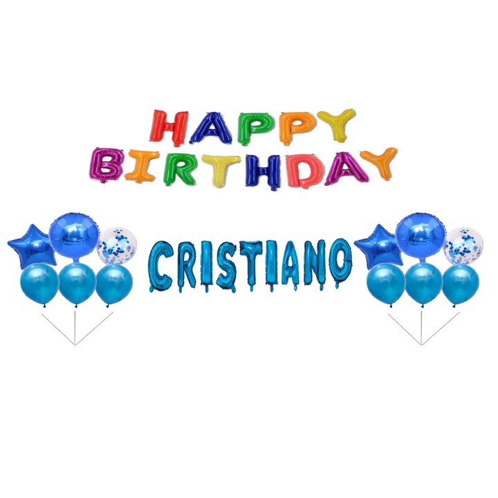 Boldog születésnapot Cristiano lufi szett, tortafeltét, többszínű, 31 db