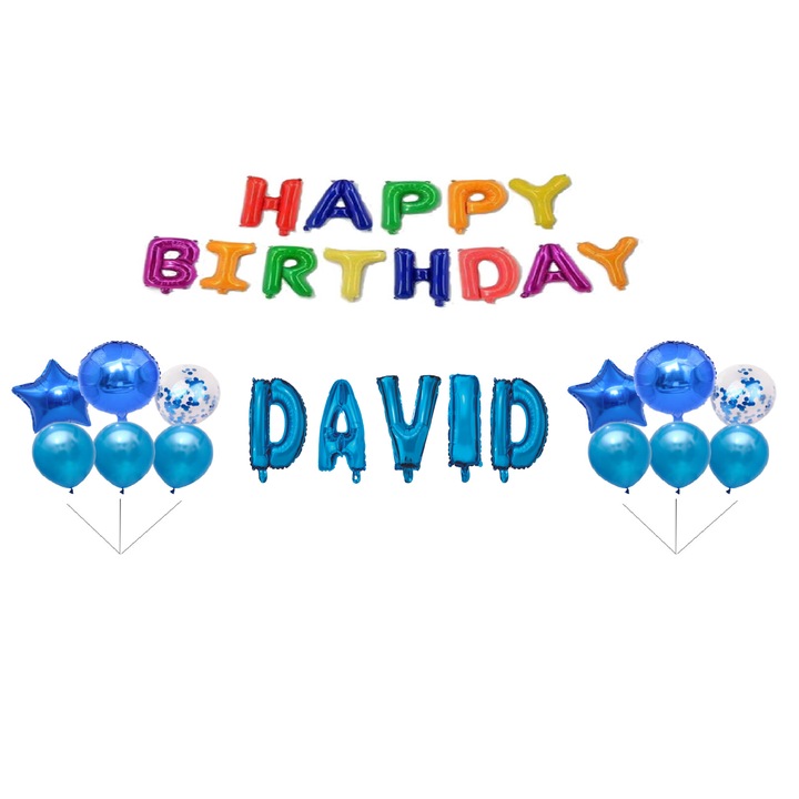 Boldog születésnapot David lufi szett, tortafeltöltő, többszínű, 31 db