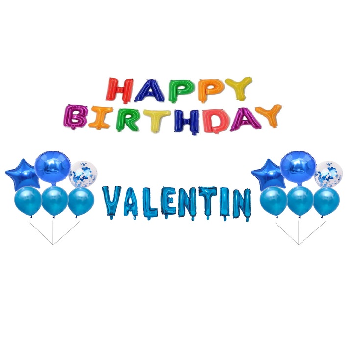 Boldog születésnapot Valentin lufi szett, tortafeltöltő, többszínű, 31 db
