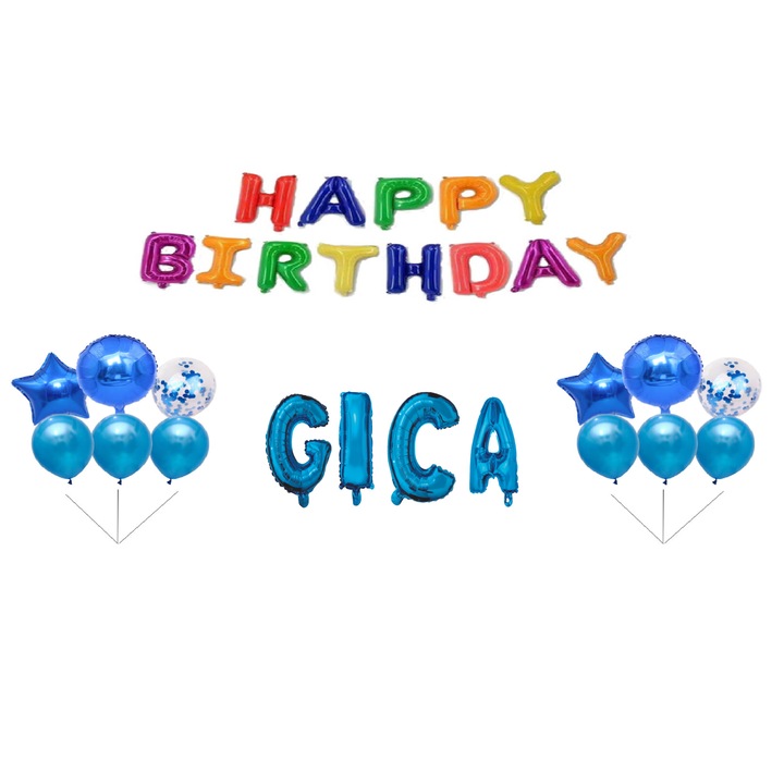 Gica Boldog születésnapot lufi szett, tortafeltét, többszínű, 31 db