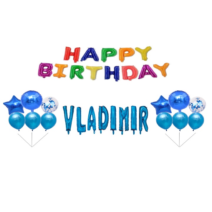 Boldog születésnapot Vladimir lufi szett, tortafeltöltő, többszínű, 31 db