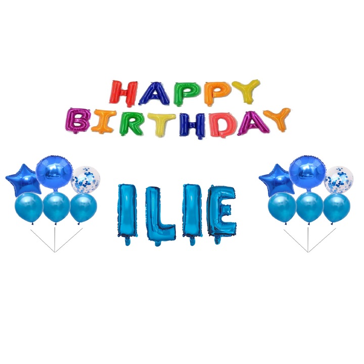 Boldog születésnapot Ilie lufi szett, tortafeltöltő, többszínű, 31 db