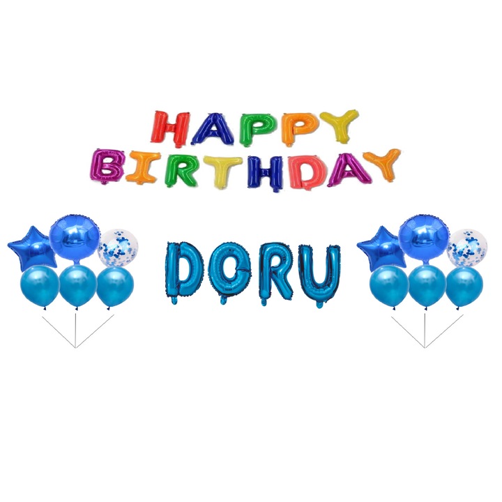 Doru Boldog születésnapot lufi szett, tortafeltét, többszínű, 31 db