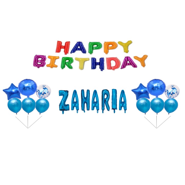 Zaharia Boldog születésnapot lufi szett, tortafeltét, többszínű, 34 db